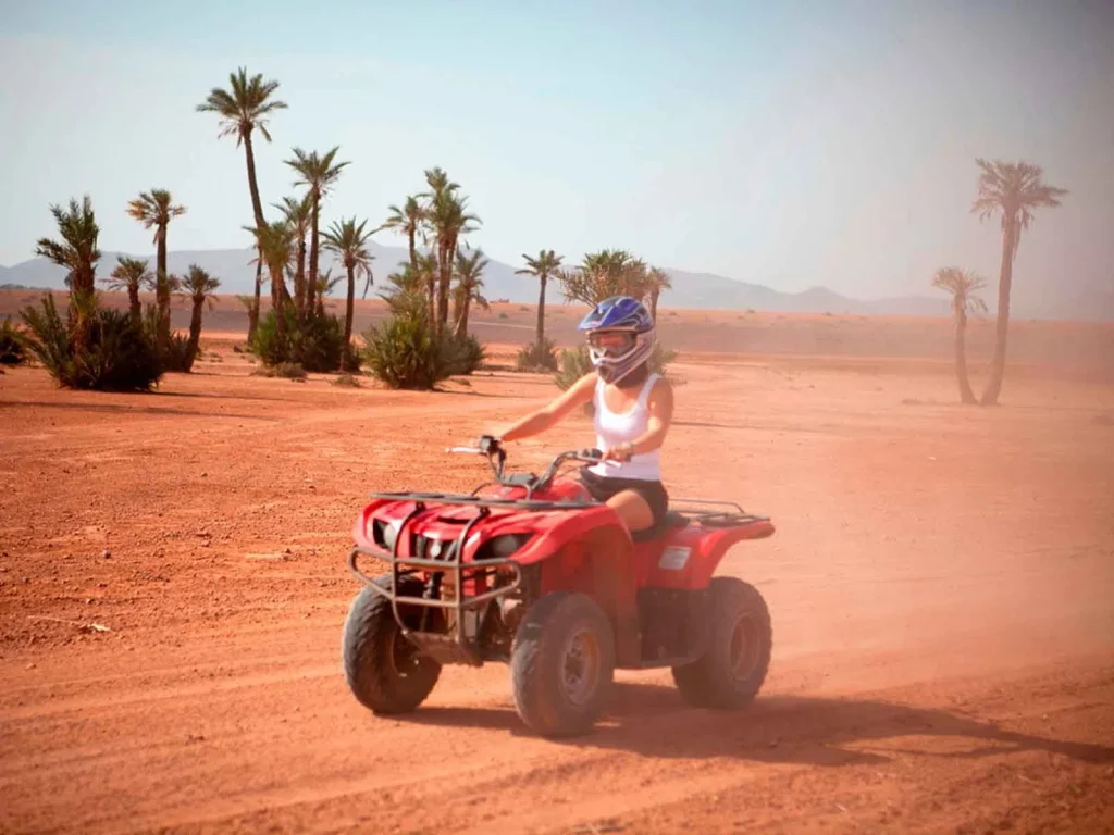 Beginner riders learning quad biking in Marrakech desert