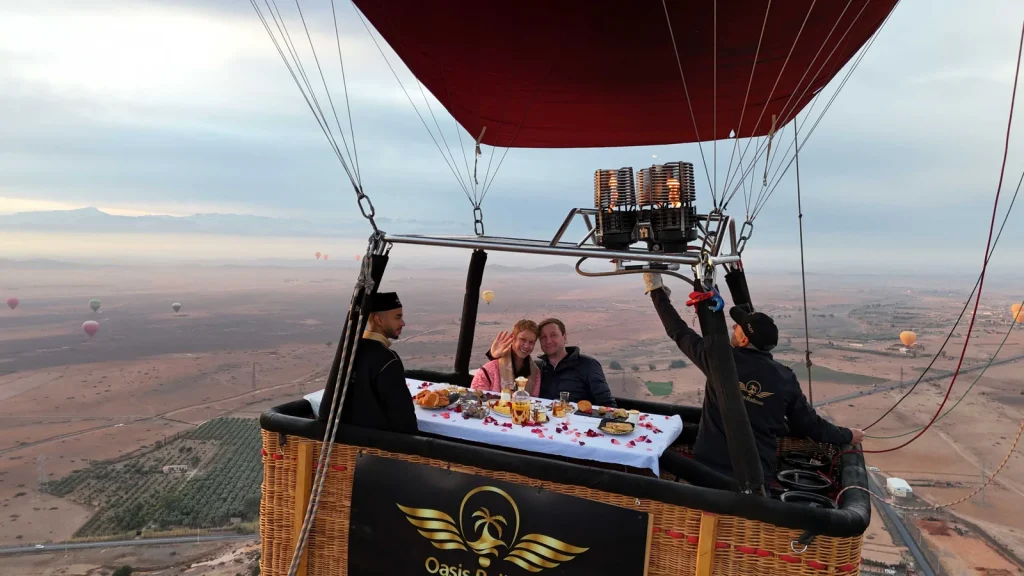 Couple enjoying private hot air balloon ride