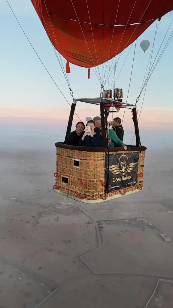 Group enjoying a hot air balloon ride
